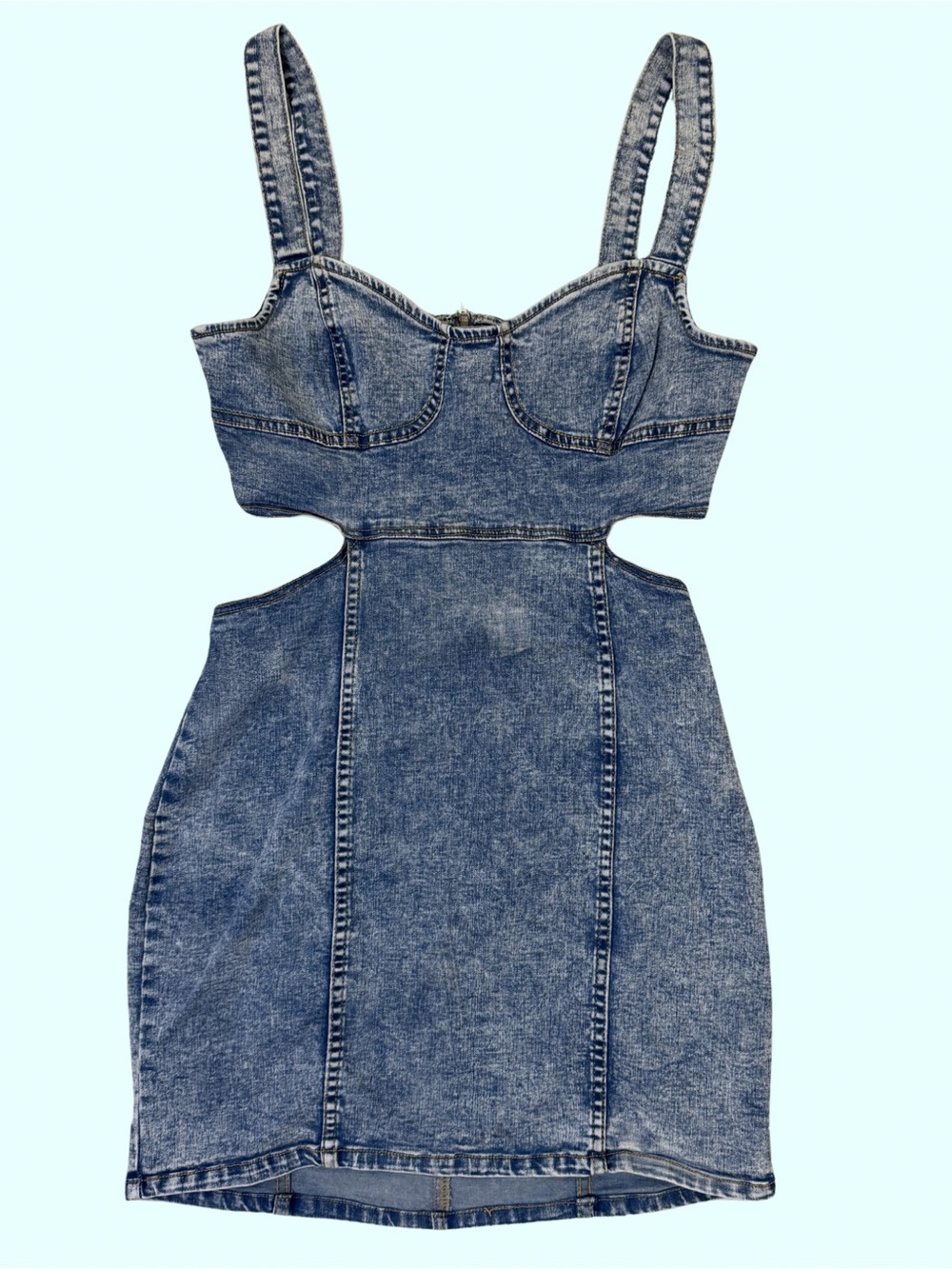 Denim Cutout Mini Dress - Blue